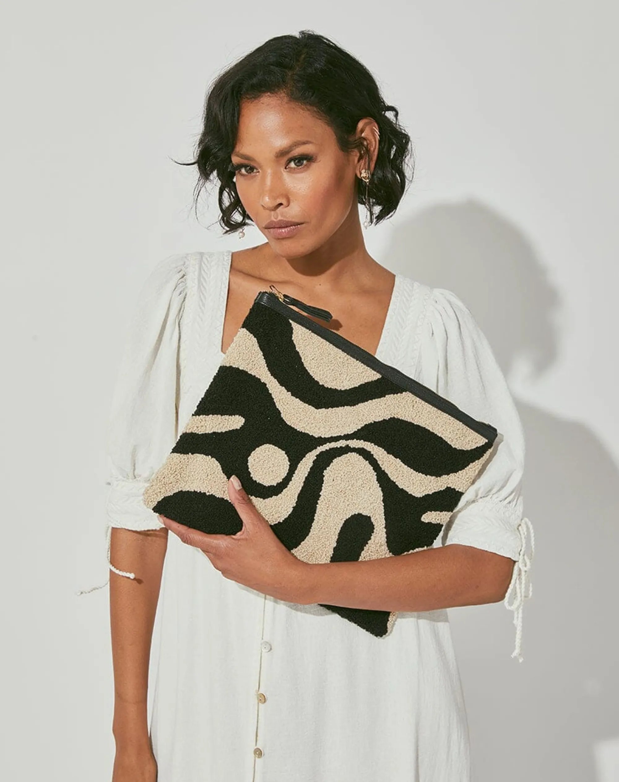 Cleobella Handbags-Abstract Yin-Yang Clutchmulti