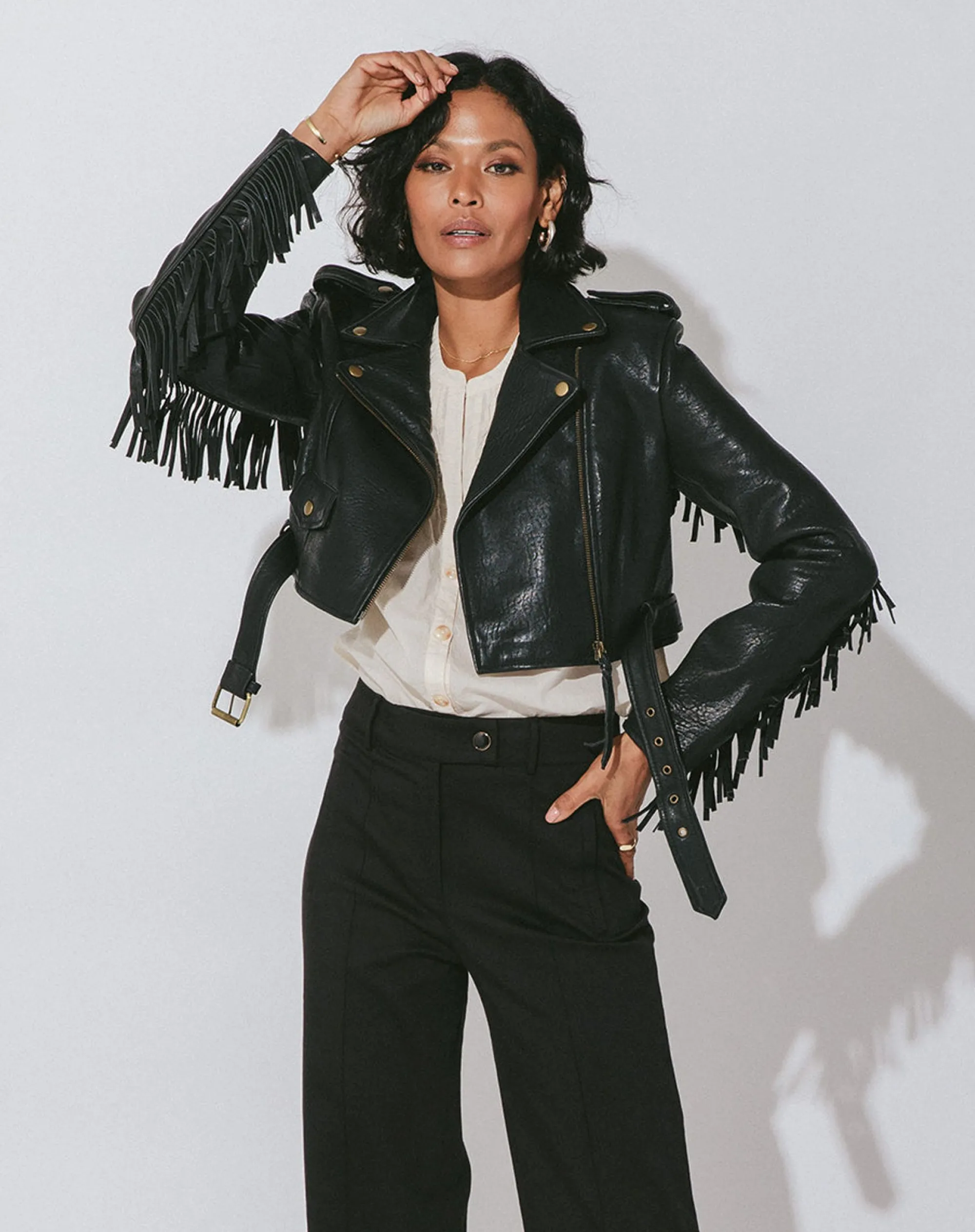 Cleobella Jackets & Sweaters-Fringe Leather Jacketblack