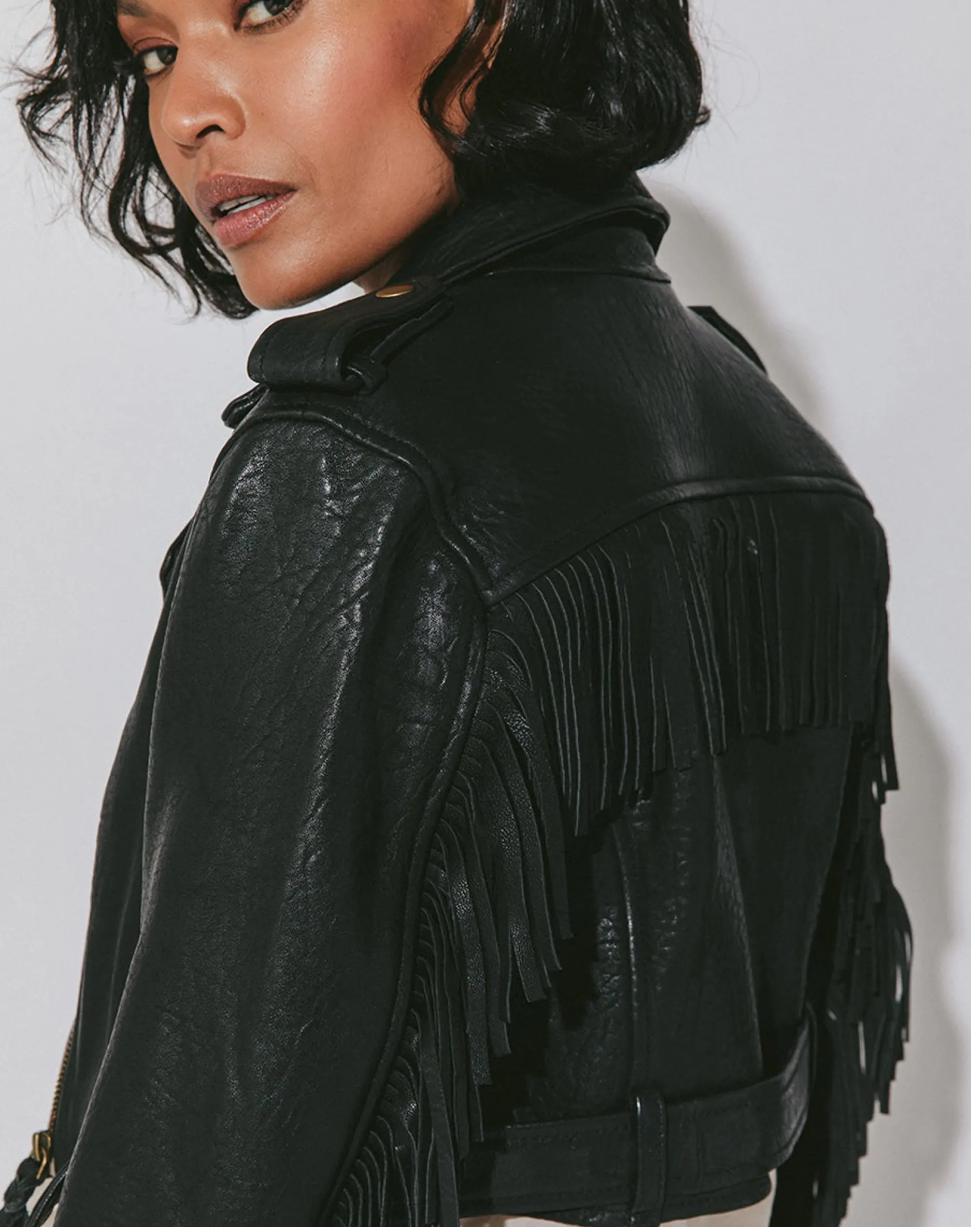 Cleobella Jackets & Sweaters-Fringe Leather Jacketblack