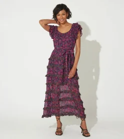 Cleobella Dresses-Milana Ankle Dressbordeaux Floral